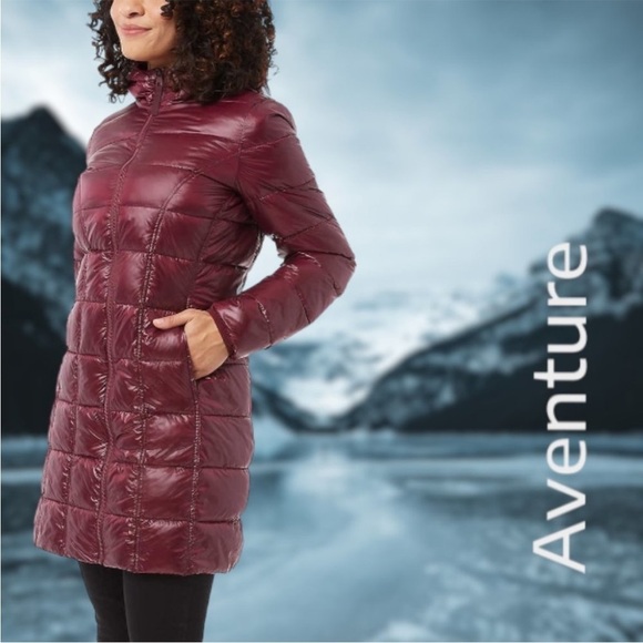 Aventure | 3/4 Length Hooded Puffer Jacket | Maroon | Size Medium - Picture 4 of 9